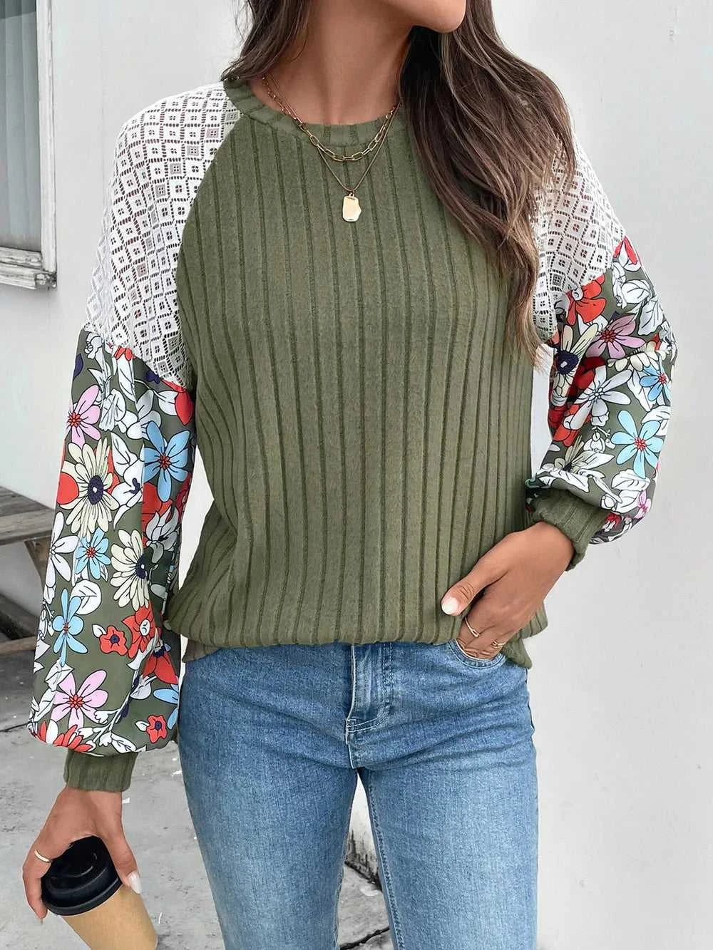 Perfee Printed Round Neck Long Sleeve Knit Top 100100521641078 25 Affordable Fashion Under $100 Jerry's Apparel 