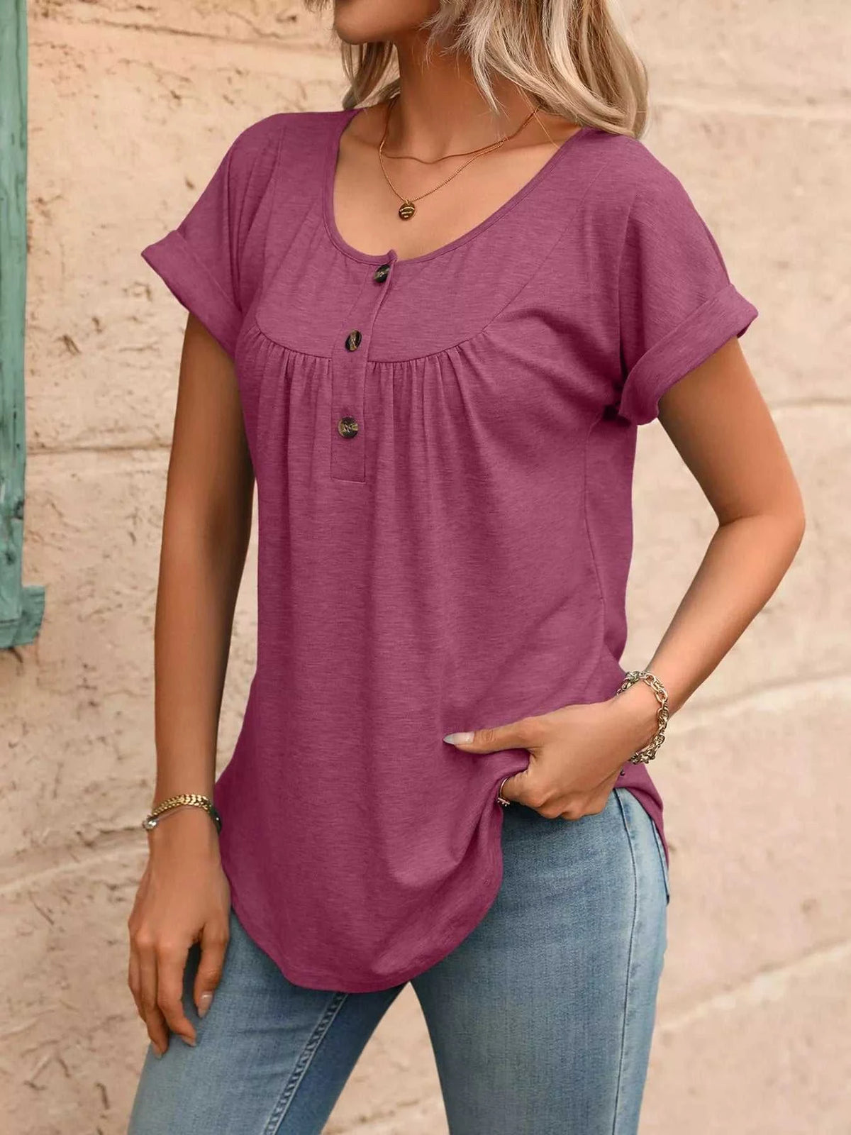 Casual Button Detail Henley T-Shirt 100100202602054 28 Affordable Fashion Under $100 Jerry's Apparel 