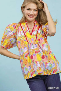 Umgee Abstract Print Puff Sleeve Top 100100369711584 53 Affordable Fashion Under $100 Jerry's Apparel 