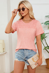 Ruched Round Neck Short Sleeve T-Shirt