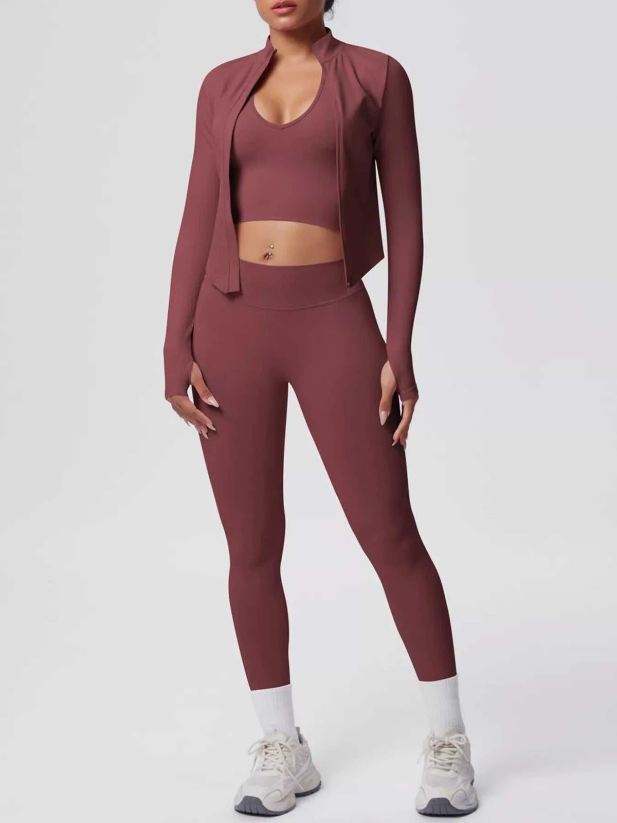 Tank & Zip-Up Jacket and Leggings Three-Piece Active Set 101006896695096 129 Comfortable Weekend Sets Jerry's Apparel 