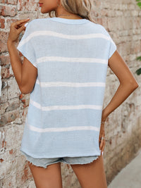 Striped Round Neck Short Sleeve Knit Top