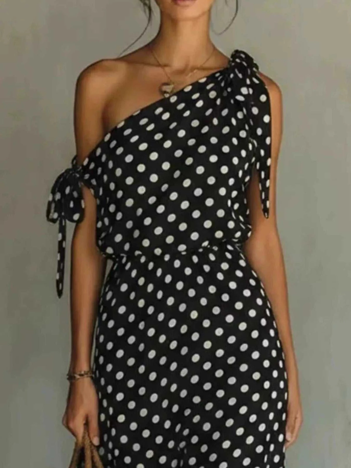 Full Size Polka Dot One-Shoulder Maxi Dress with Tie Details Plus Size 100100717941422 28 Gifts for Her Jerry's Apparel 