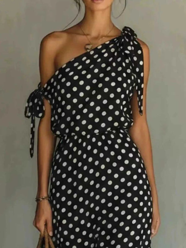 Full Size Polka Dot One-Shoulder Maxi Dress with Tie Details Plus Size 100100717941422 28 Gifts for Her Jerry's Apparel 