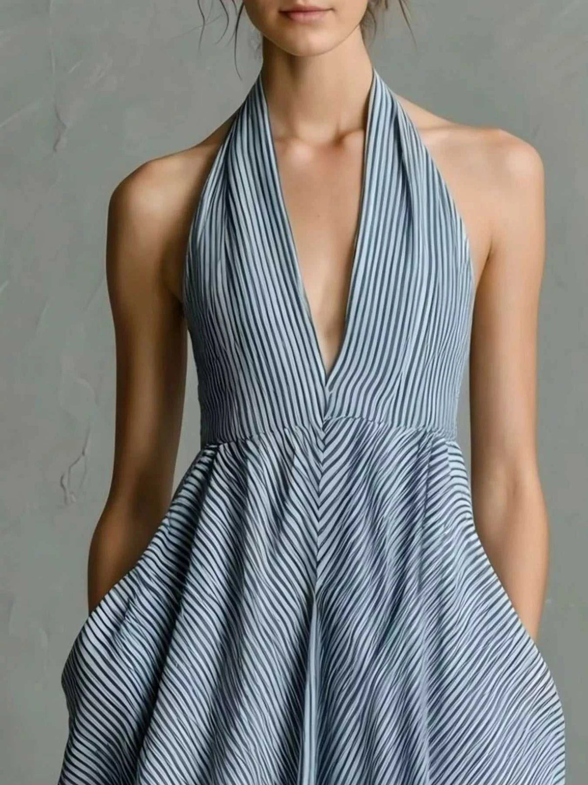Full Size Striped Halter Neck Maxi Dress with Pockets Plus Size 101001255484037 45 Affordable Fashion Under $100 Jerry's Apparel 