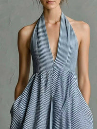 Full Size Striped Halter Neck Maxi Dress with Pockets Plus Size 101001255484037 45 Affordable Fashion Under $100 Jerry's Apparel 