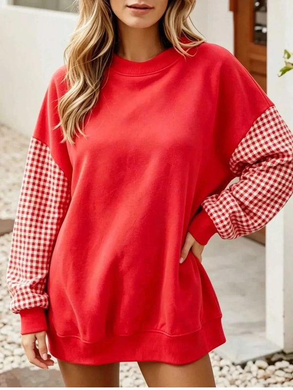 Christmas-Themed Contrast Gingham Long Sleeve Sweatshirt 101001594123476 49 Affordable Fashion Under $100 Jerry's Apparel 