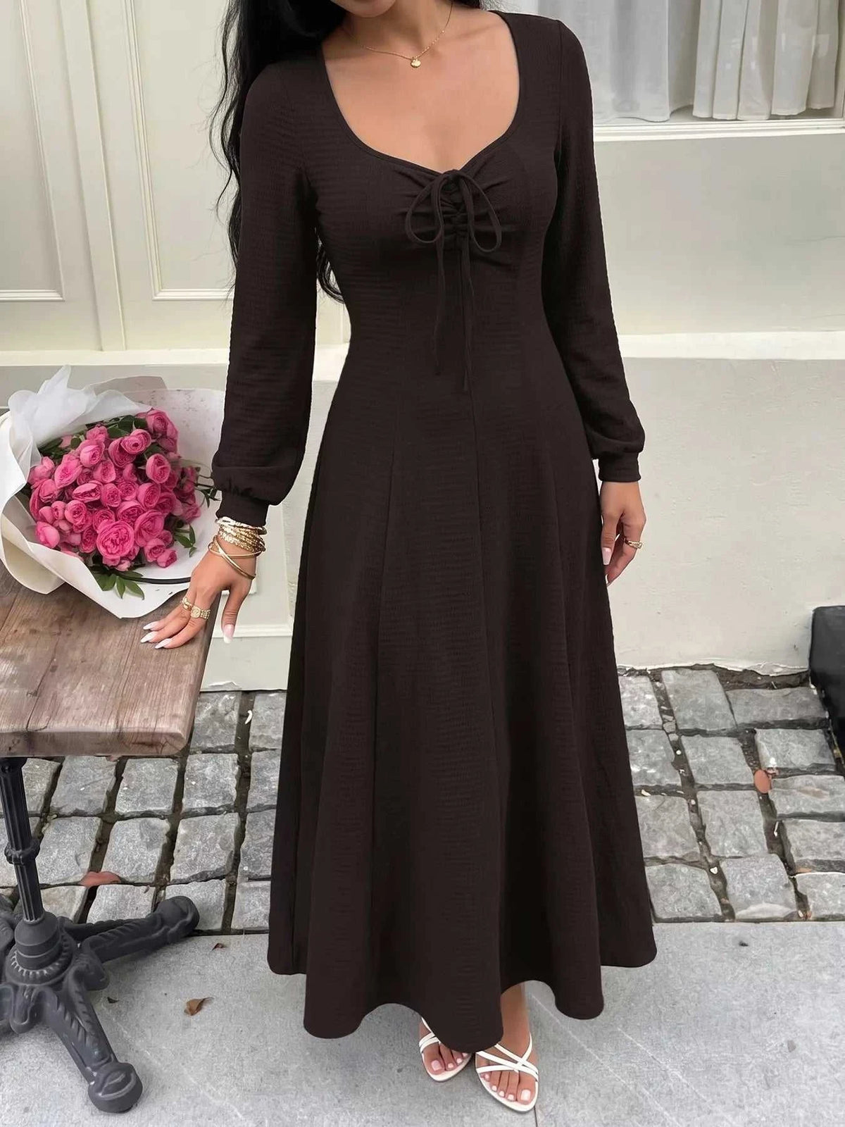 Long Sleeve Tie-Front Maxi Dress 100100542655750 37 Affordable Fashion Under $100 Jerry's Apparel 