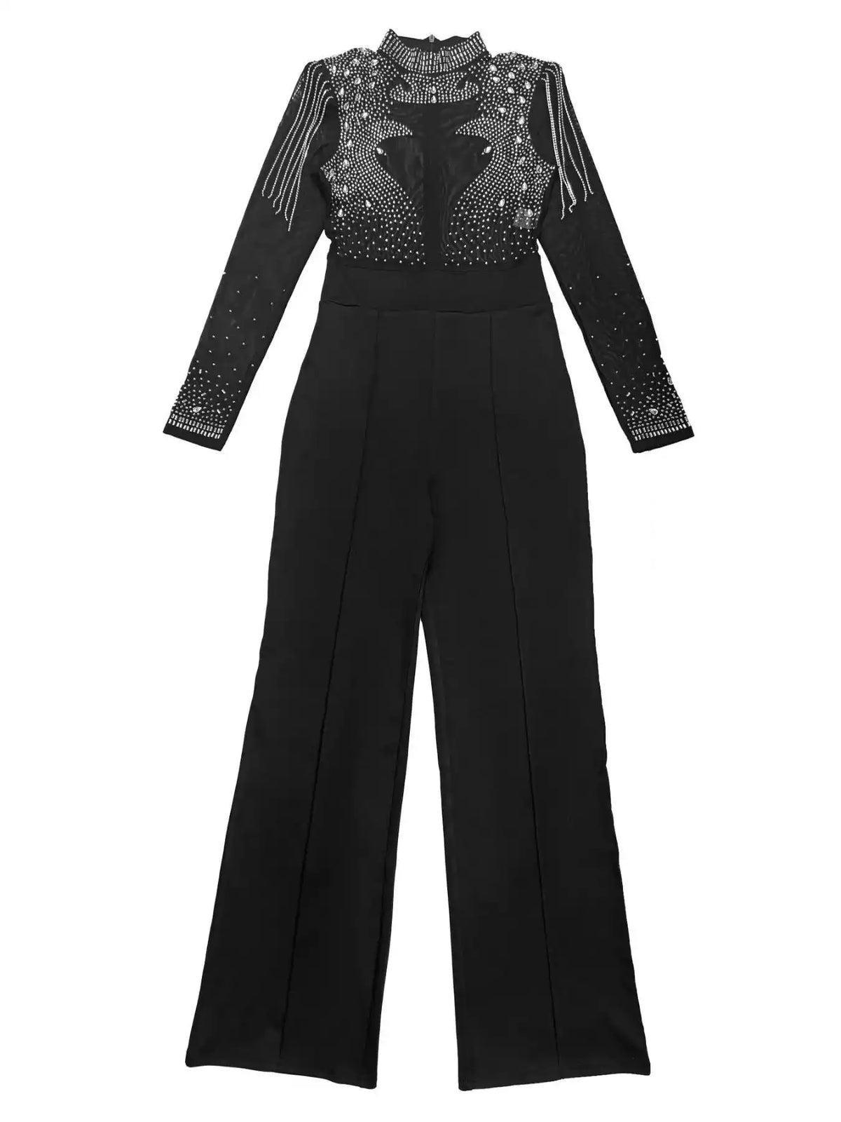 Rhinestone Embellished Mesh Long Sleeve Jumpsuit 101001129967471 84 Affordable Fashion Under $100 Jerry's Apparel 
