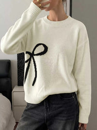 Bow Graphic Round Neck Sweater 100100406045072 38 Affordable Fashion Under $100 Jerry's Apparel 