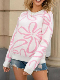 Flower Crew Neck Long Sleeve Sweater 100100780503301 49 Affordable Fashion Under $100 Jerry's Apparel 