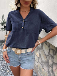 Perfee Buttoned Notched Neck Cuffed Sleeve Blouse 100100356421132 31 Affordable Fashion Under $100 Jerry's Apparel 
