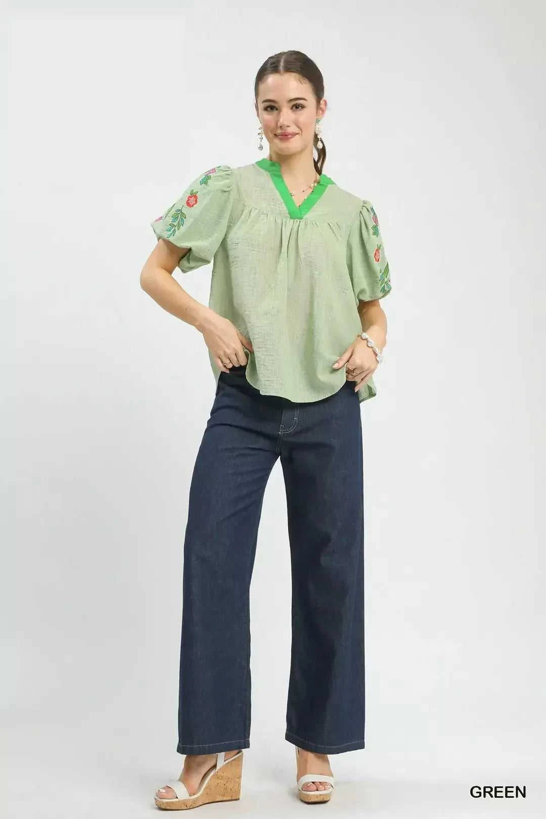 Umgee Embroidered Puff Sleeve Top 100100122691554 55 Affordable Fashion Under $100 Jerry's Apparel 