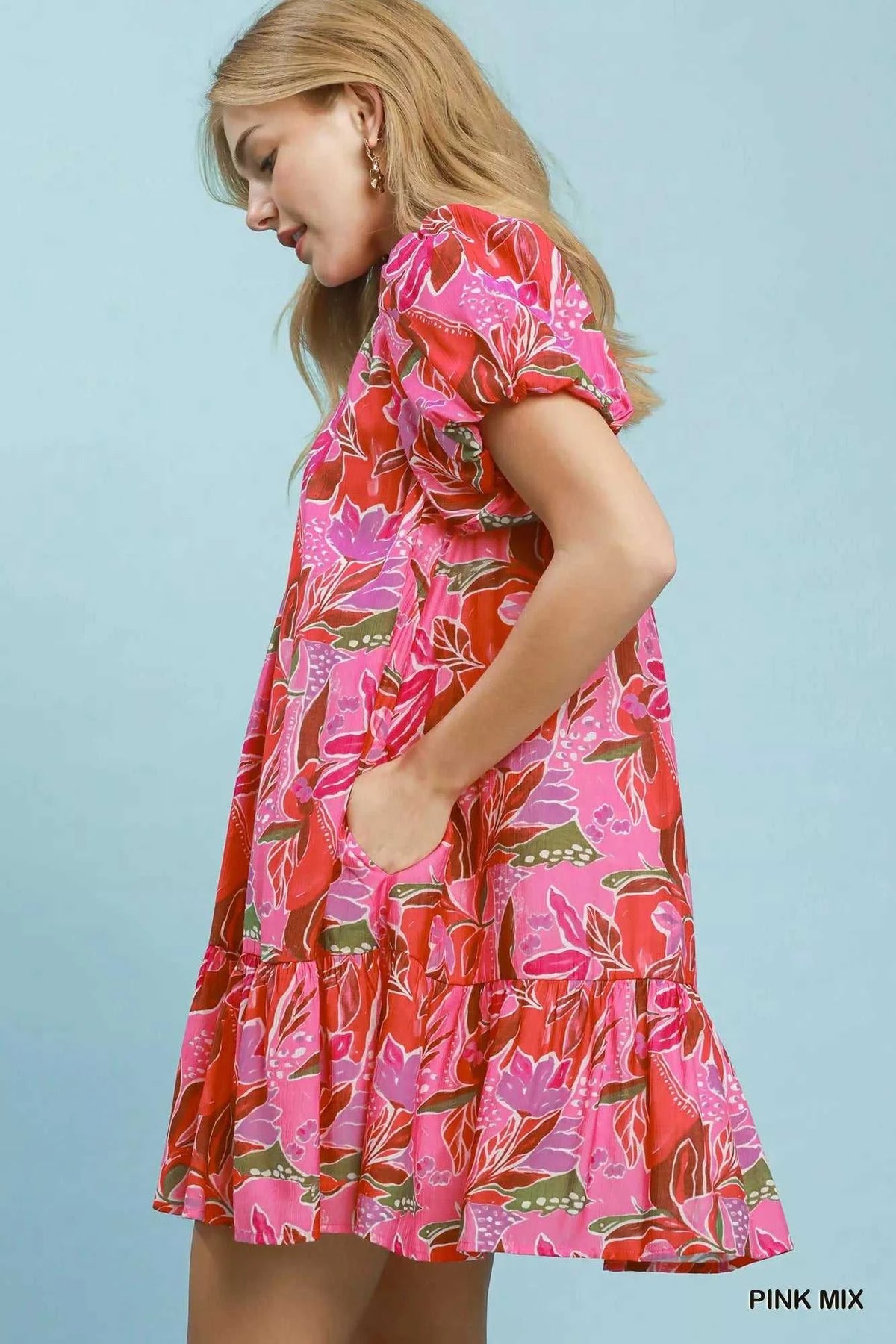 Umgee Tropical Floral Puff Sleeve Tiered Mini Dress 100100108761688 64 Affordable Fashion Under $100 Jerry's Apparel 