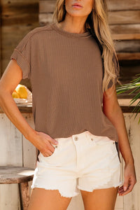 Casual Ribbed Short Sleeve Round Neck T-Shirt