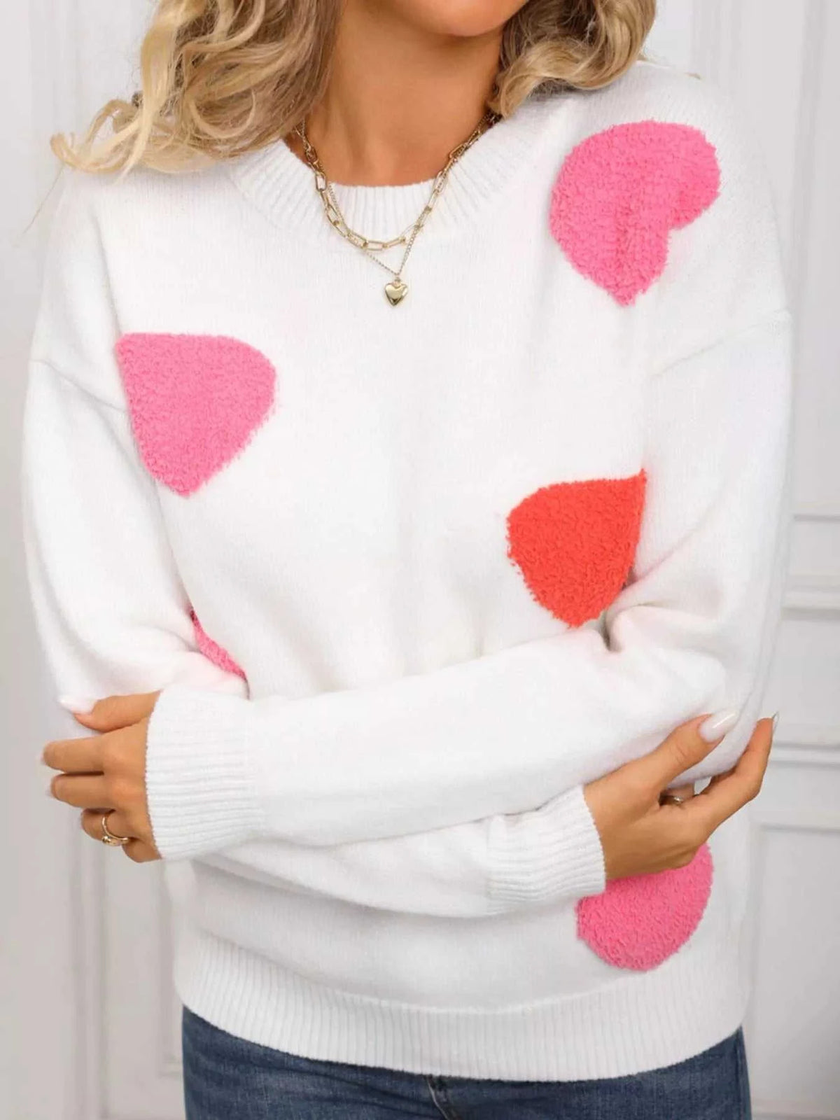 Valentine's Day Heart Pattern Long Sleeve Sweater 100100068468920 49 Affordable Fashion Under $100 Jerry's Apparel 