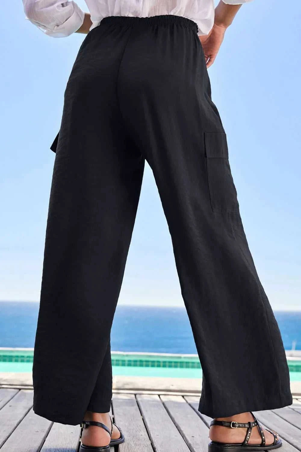 Drawstring Frilled Waist Wide Leg Utility Trousers 100100664290960 36 Affordable Fashion Under $100 Jerry's Apparel 