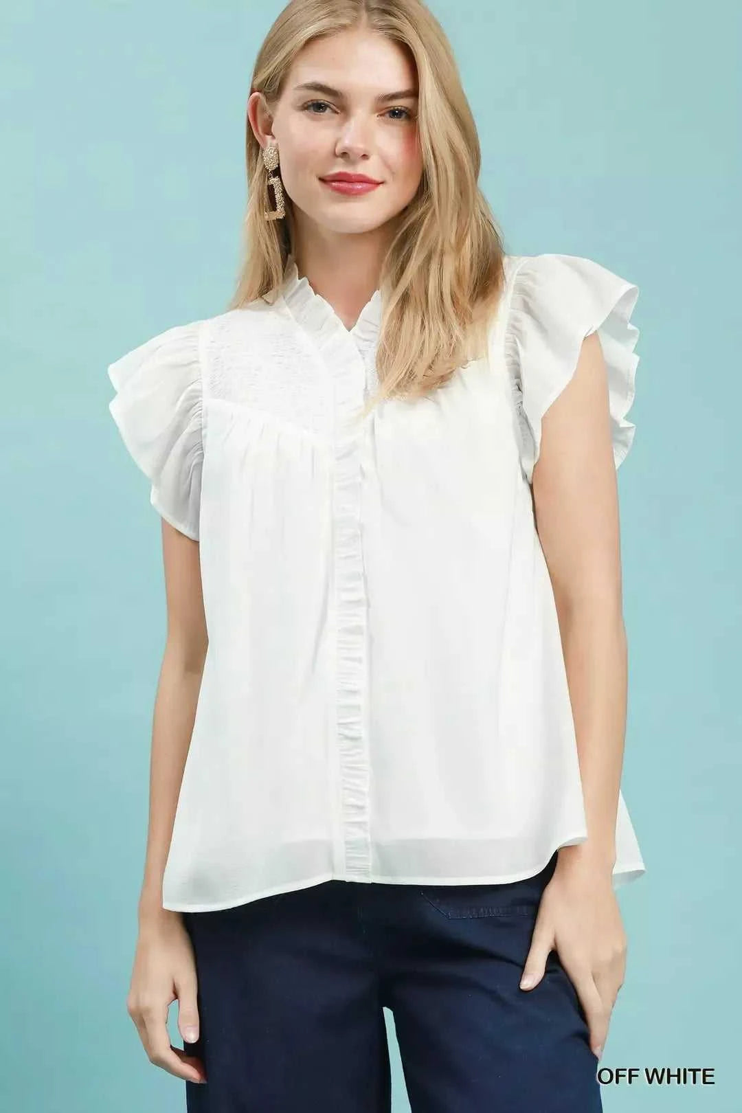 Umgee Smocked Yoke Ruffle Sleeve Blouse 100100509541728 51 Affordable Fashion Under $100 Jerry's Apparel 