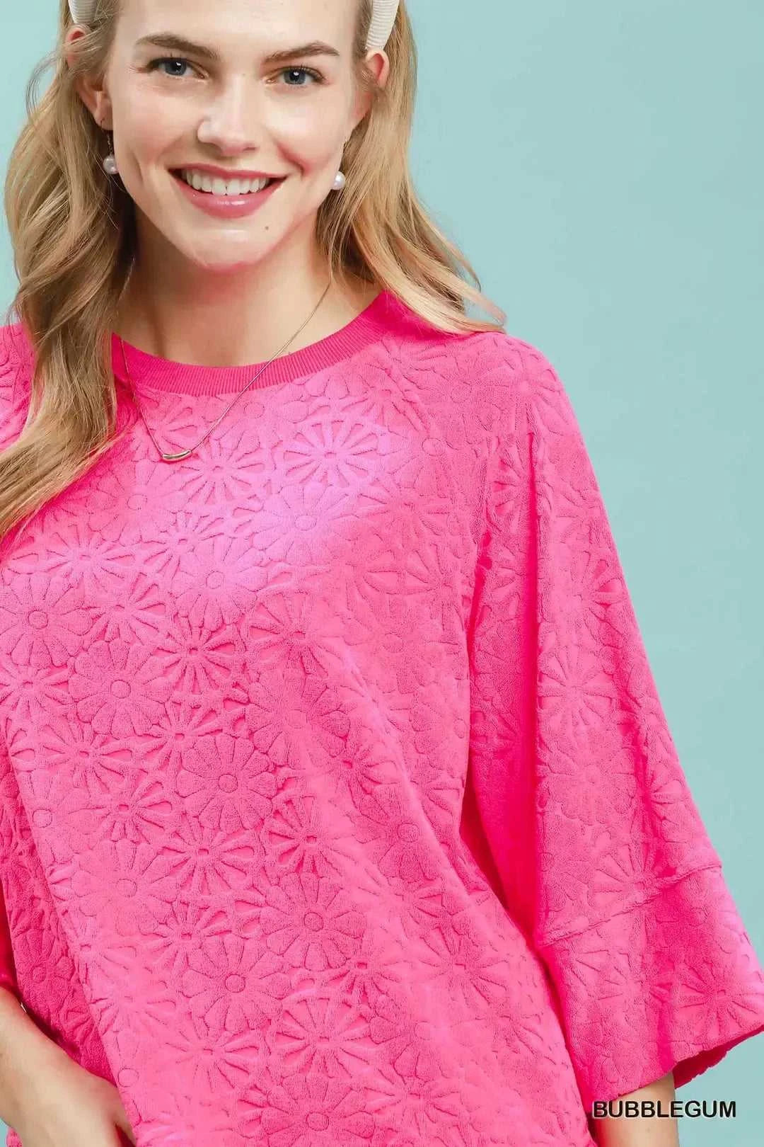 Round Neck Textured Floral Terry Blouse 100100786341546 47 Affordable Fashion Under $100 Jerry's Apparel 