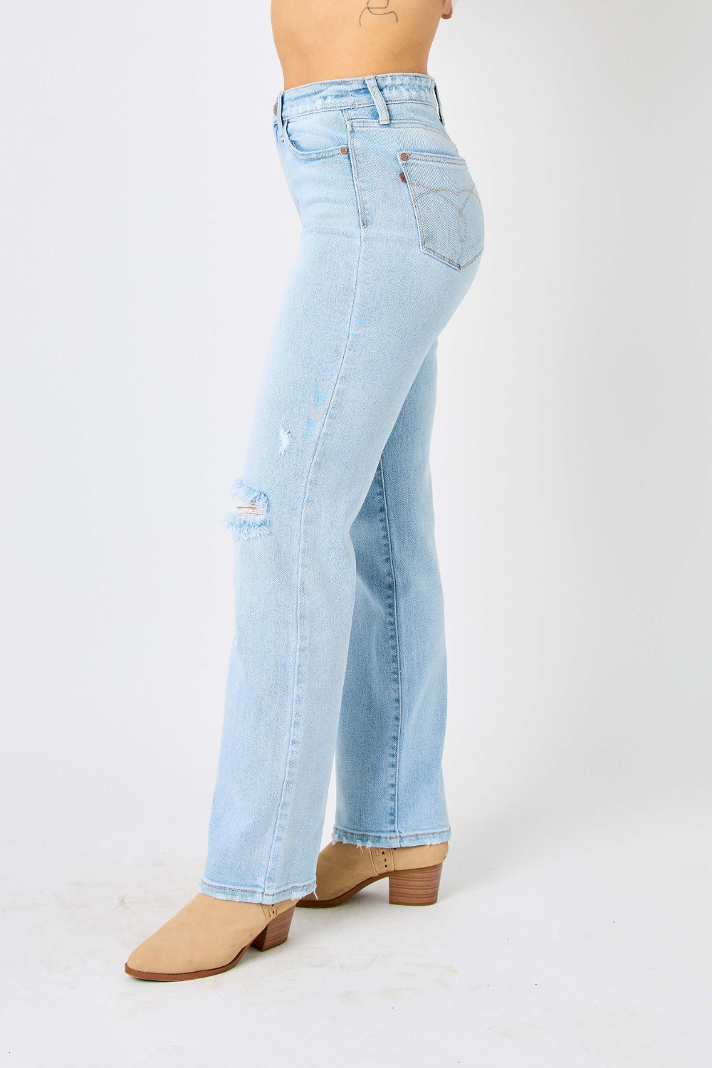 Full Size High Waist Distressed Straight Jeans