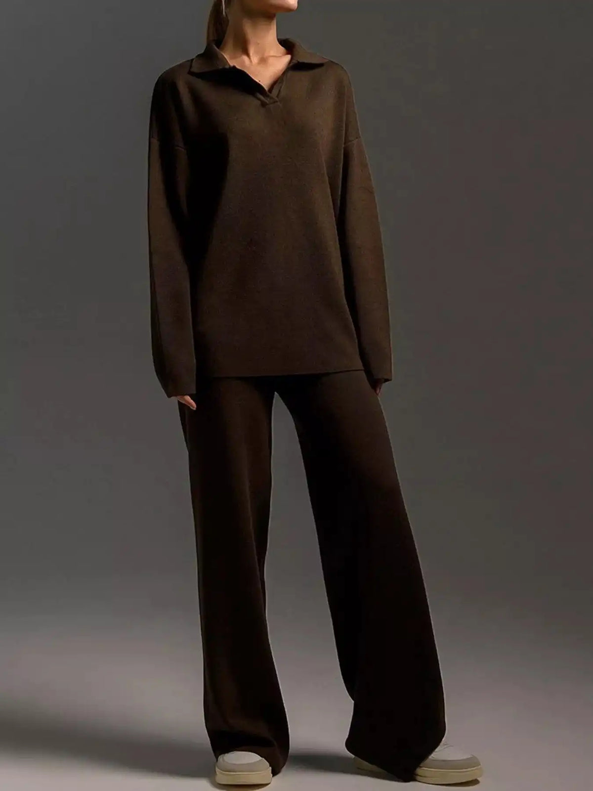Polo Collar Top and Wide-Leg Pants Set 101001876960393 74 Affordable Fashion Under $100 Jerry's Apparel 