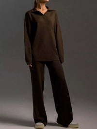 Polo Collar Top and Wide-Leg Pants Set 101001876960393 74 Affordable Fashion Under $100 Jerry's Apparel 