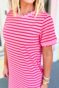 Stripe Striped Short Sleeve Scalloped Trim Side Slit Maxi Tee Dress 100100105587816 43 Affordable Fashion Under $100 Jerry's Apparel 