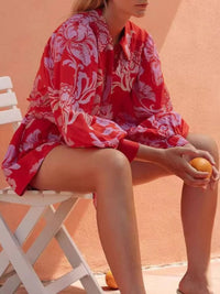 Printed Long Sleeve Belted Romper