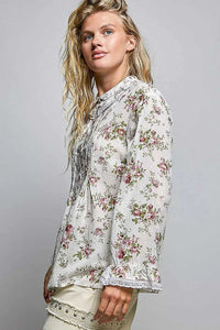 POL Floral Lace Trim Pintuck Button-Down Shirt 100100011681976 66 Affordable Fashion Under $100 Jerry's Apparel 