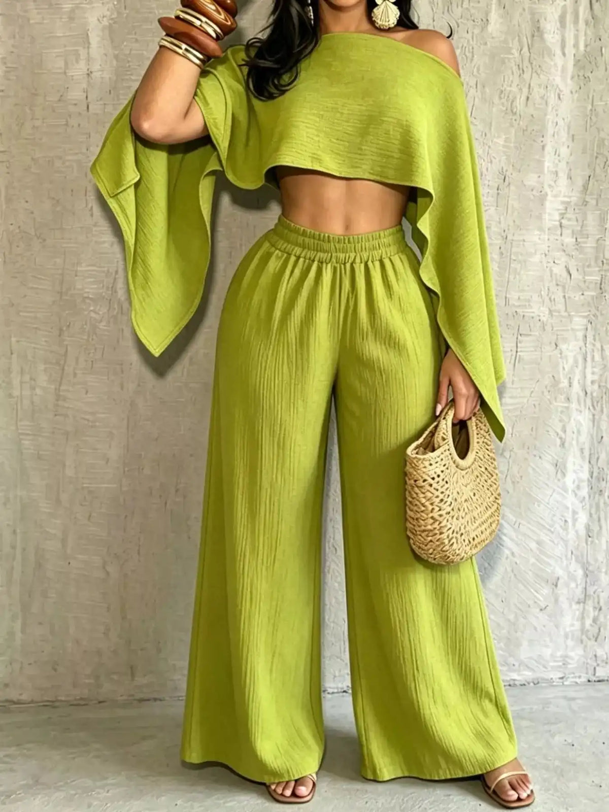 Boat Neck Crop Top and Wide-Leg Pants Set 101001634822589 57 Affordable Fashion Under $100 Jerry's Apparel 