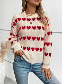 Heart Round Neck Dropped Shoulder Sweater