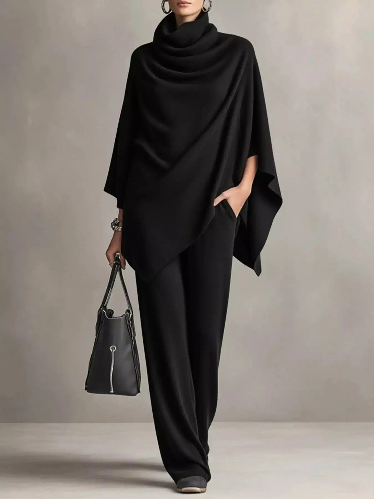 Full Size Turtleneck Poncho and Wide-Leg Pants Set Plus Size 101002605950123 65 Gifts for Her Jerry's Apparel 