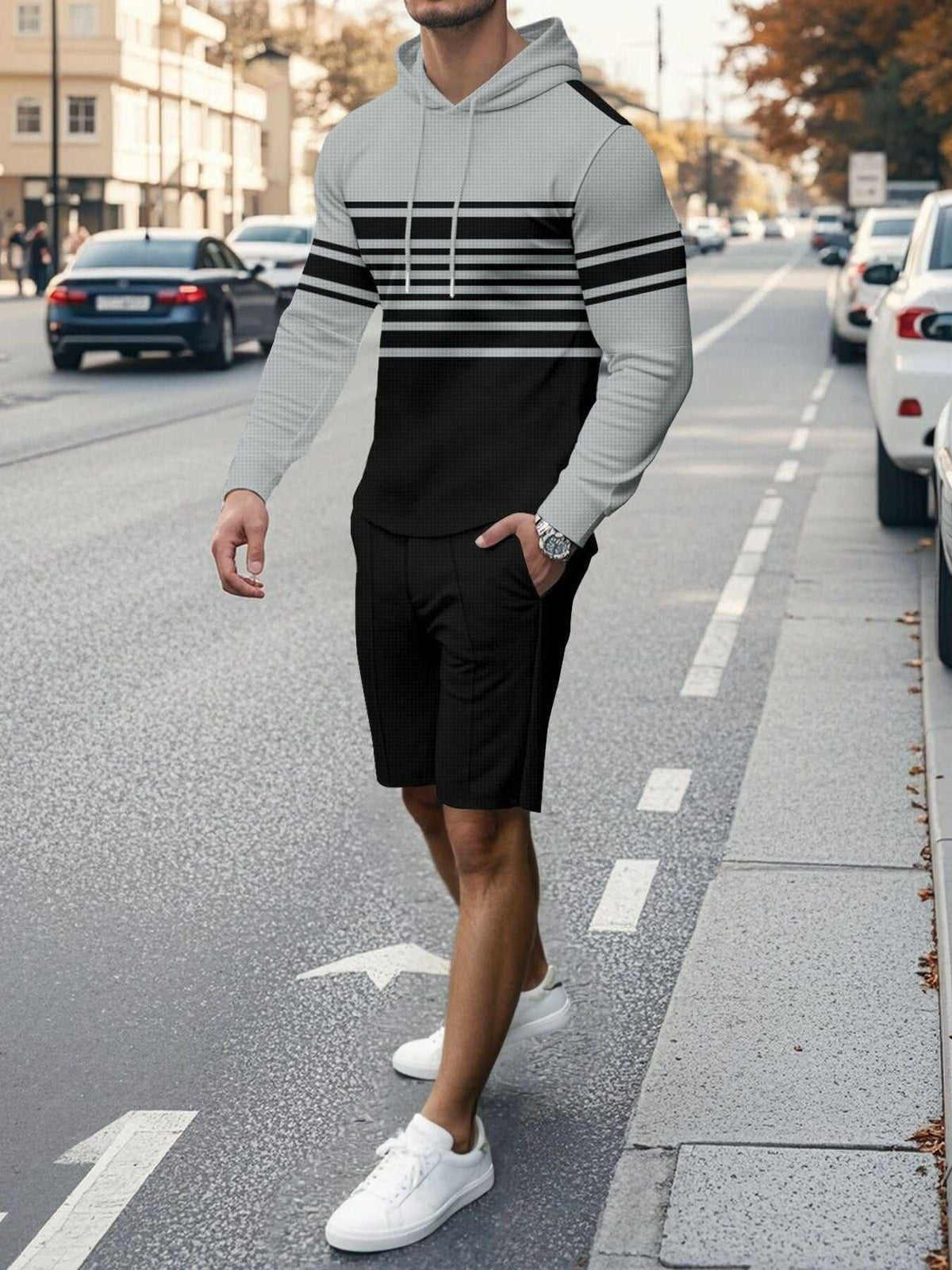 Men's Full Size Striped Hoodie & Shorts Casual Set Plus Size 100400695113580 41 Affordable Fashion Under $100 Jerry's Apparel 