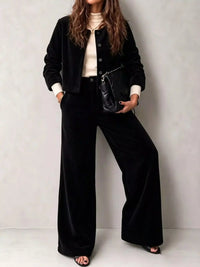 Full Size Corduroy Button-Down Jacket and Wide-Leg Pants Two-Piece Set Plus Size 101001217256067 73 Women's Pants Set Gifts for Her Jerry's Apparel 