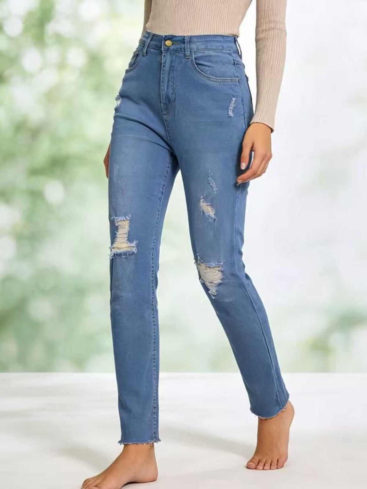High-Waisted Distressed Jeans 100100550939009 40 Affordable Fashion Under $100 Jerry's Apparel 