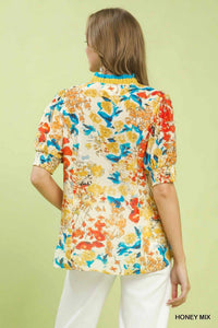Umgee Floral Contrast Pleat Neck Top 100100333121191 47 Affordable Fashion Under $100 Jerry's Apparel 