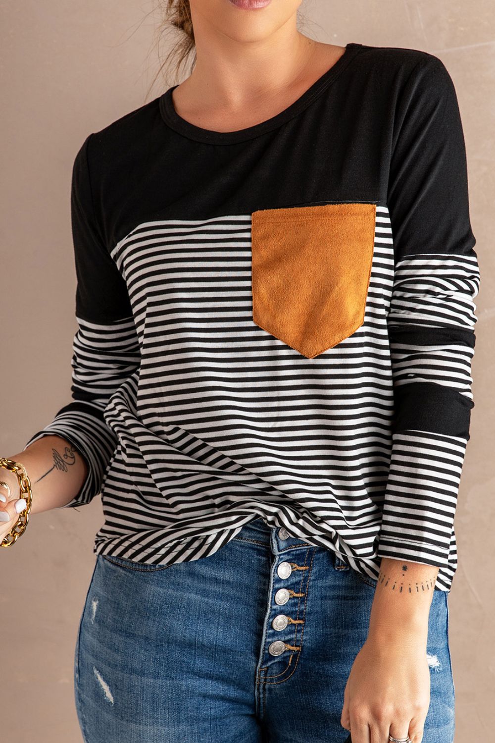 Striped Round Neck Long Sleeve T-Shirt