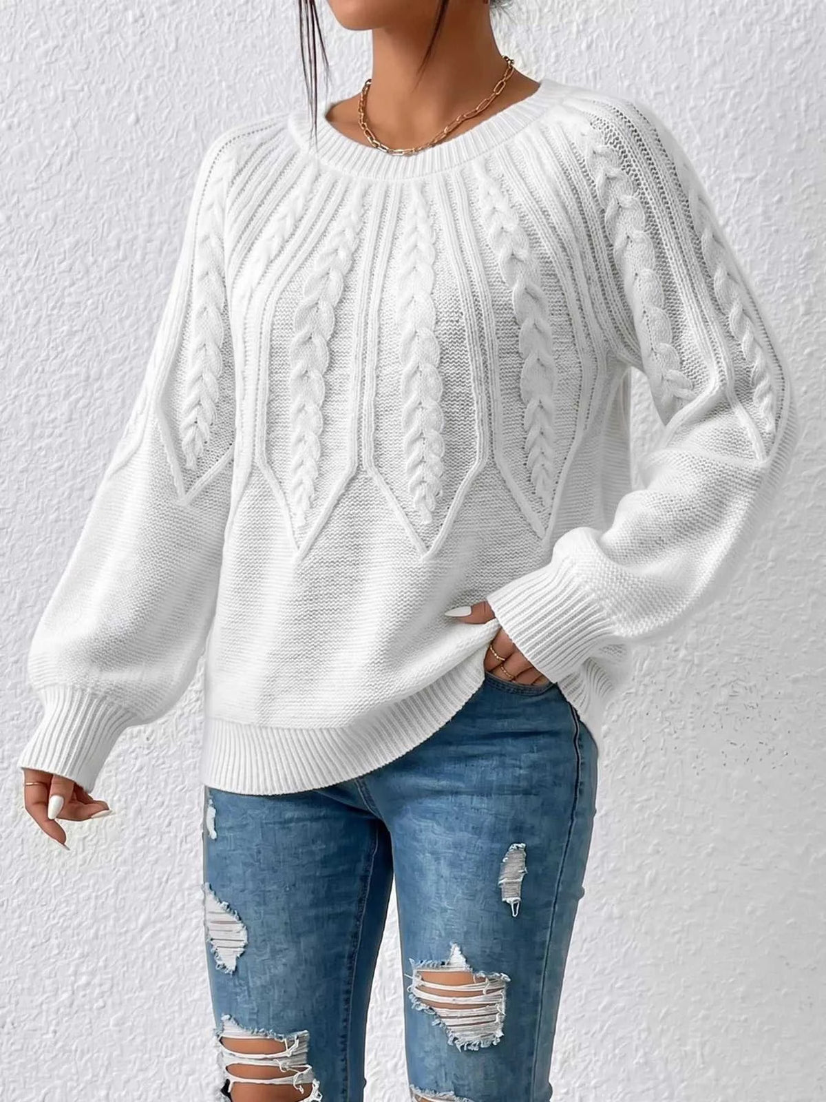 Cable-Knit Round Neck Sweater 101002284962513 34 Affordable Fashion Under $100 Jerry's Apparel 