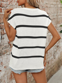 Striped Round Neck Short Sleeve Knit Top