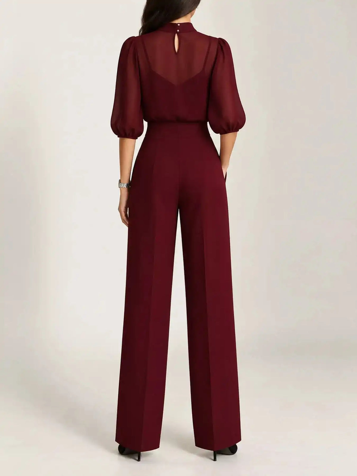 Mock Neck Puff Sleeve Top and Wide Leg Pants Set 101001448710869 73 Affordable Fashion Under $100 Jerry's Apparel 