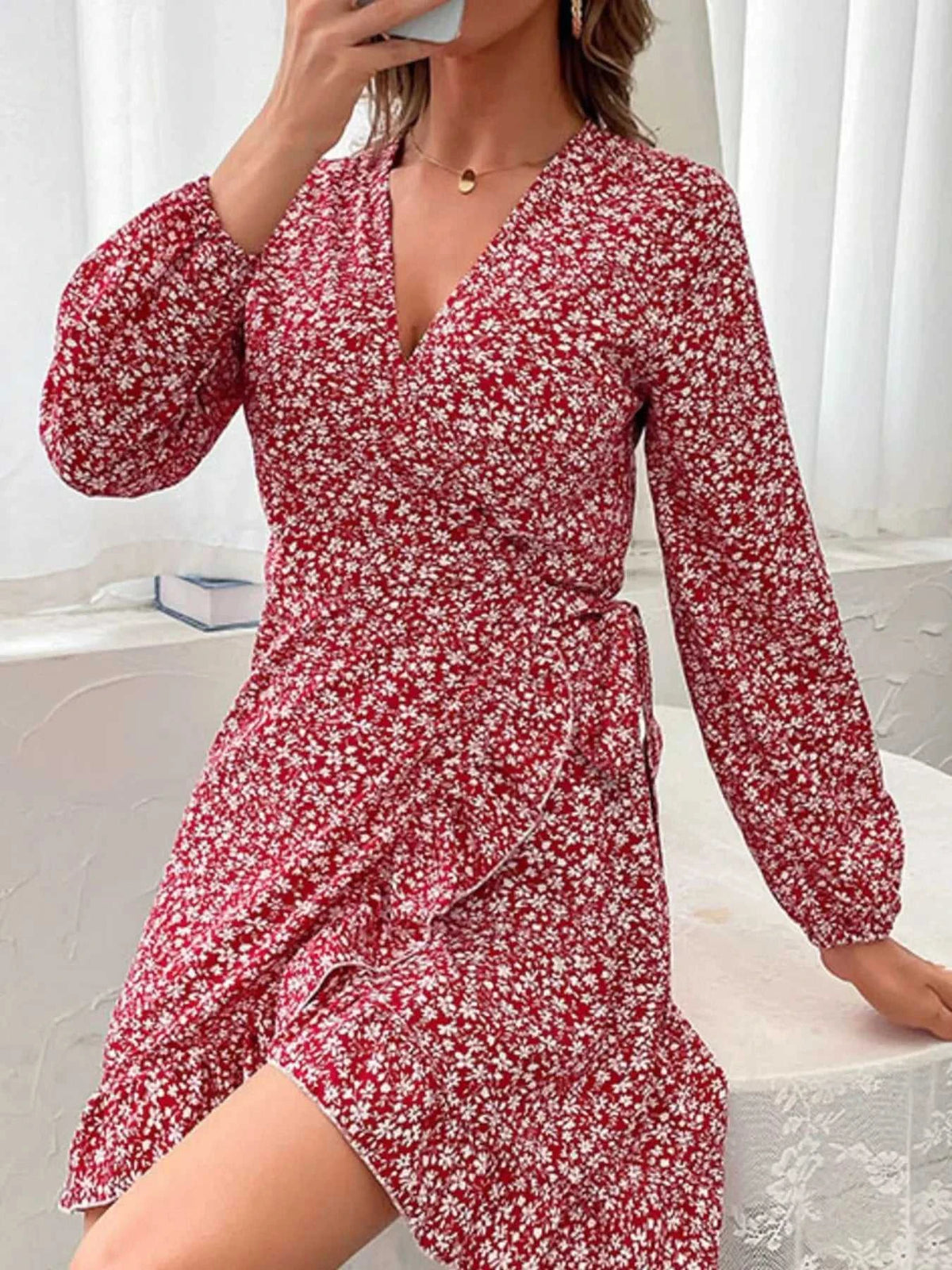 Floral Print Wrap Mini Dress 100100957505709 39 Gifts for Her Jerry's Apparel 