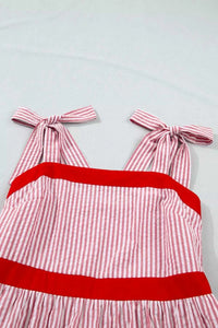 Stripe Bow Knot Straps Contrast Trim High Waist Ruffle Hem Maxi Dress 100100480806039 52 Gifts for Her Jerry's Apparel 