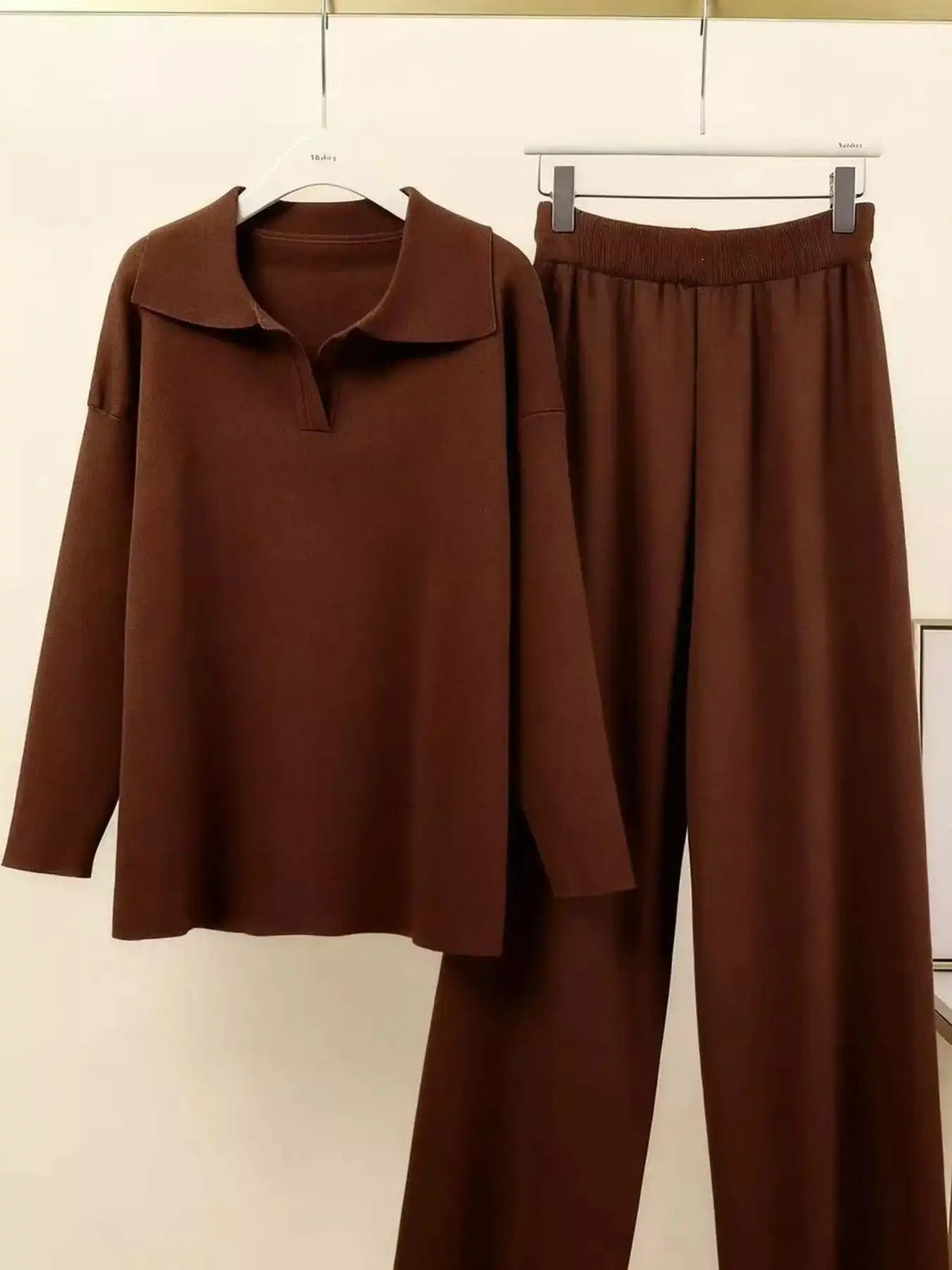 Polo Collar Top and Wide-Leg Pants Set 101001876960393 74 Affordable Fashion Under $100 Jerry's Apparel 