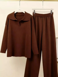 Polo Collar Top and Wide-Leg Pants Set 101001876960393 74 Affordable Fashion Under $100 Jerry's Apparel 