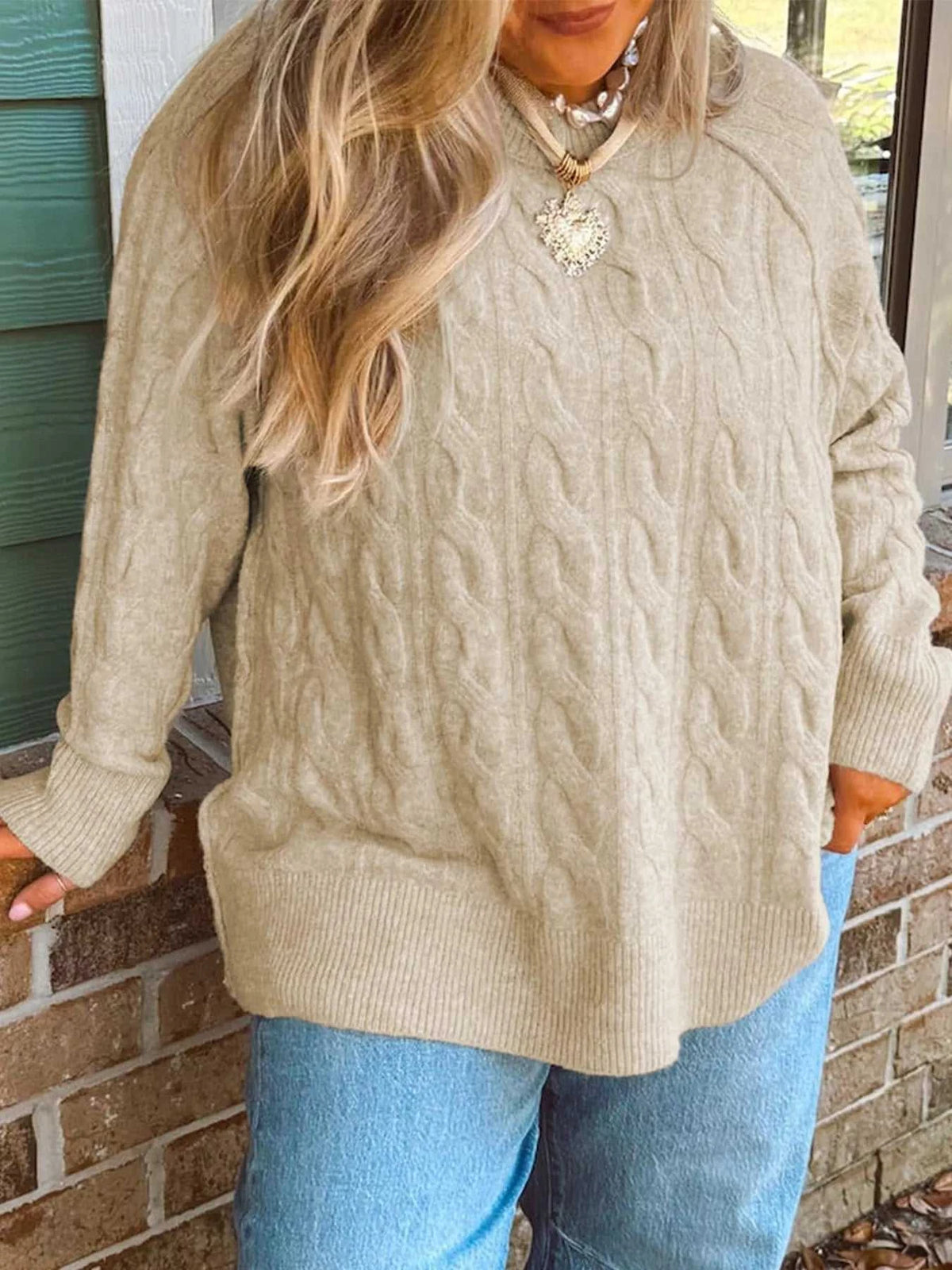 Plus Size Oversized Cable Knit Long Sleeve Round Neck Sweater 100100624019383 61 Affordable Fashion Under $100 Jerry's Apparel 