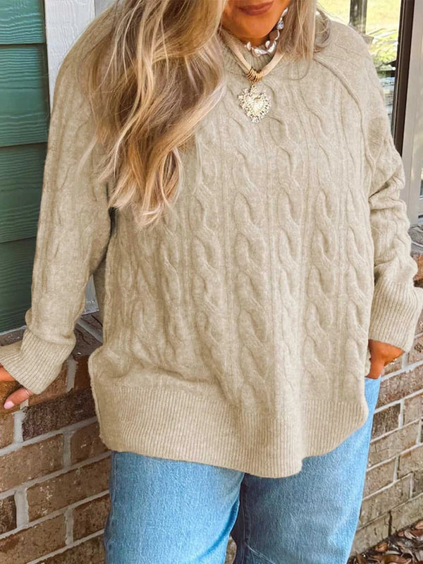 Plus Size Oversized Cable Knit Long Sleeve Round Neck Sweater 100100624019383 61 Affordable Fashion Under $100 Jerry's Apparel 