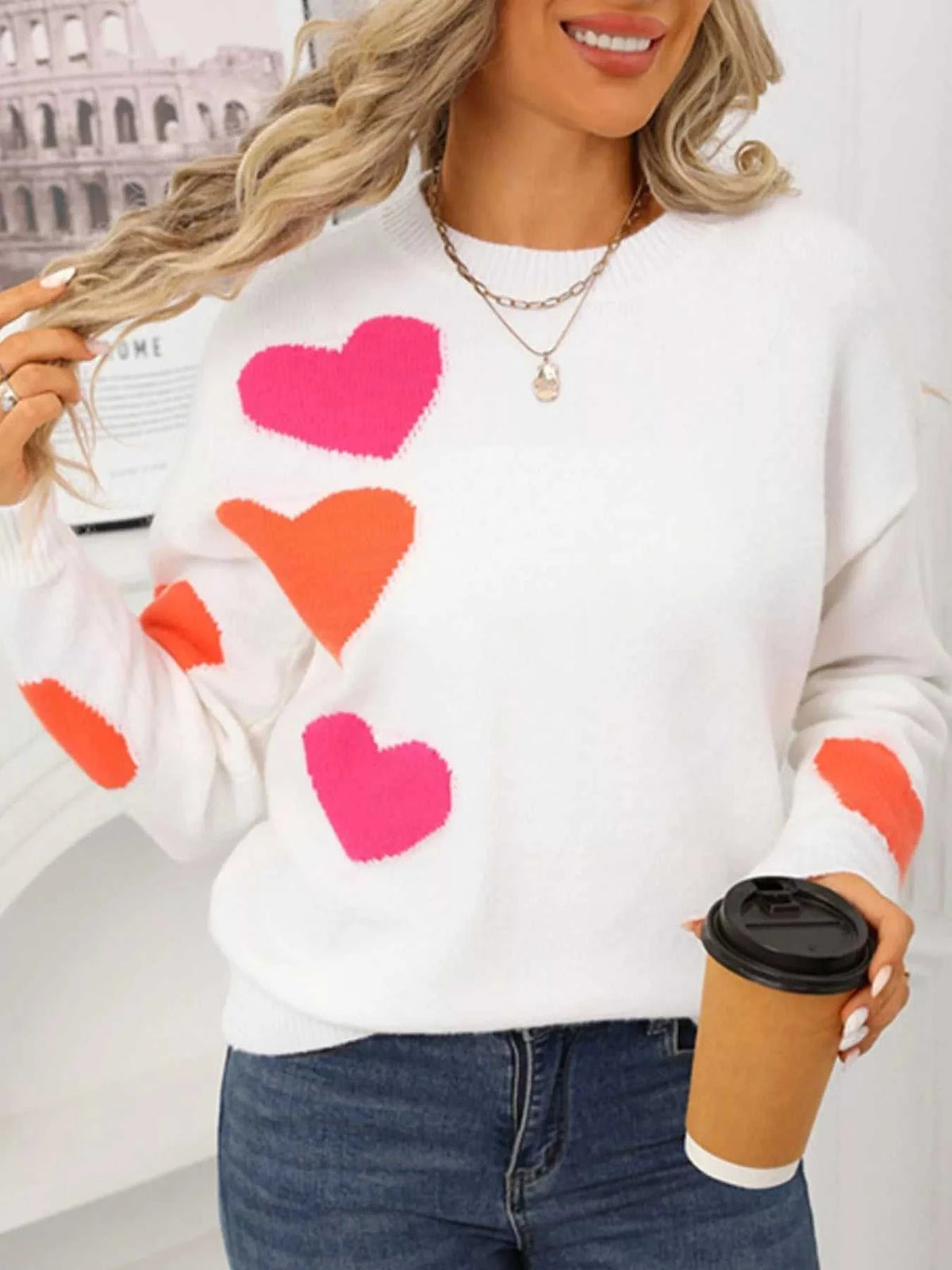 Valentine's Day Heart Pattern Round Neck Sweater 100100644430342 48 Affordable Fashion Under $100 Jerry's Apparel 