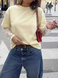 Lace Sleeve Round Neck T-Shirt 100100187372675 35 Affordable Fashion Under $100 Jerry's Apparel 