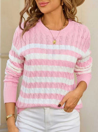 Striped Cable Knit Round Neck Sweater 100100499943508 42 Affordable Fashion Under $100 Jerry's Apparel 