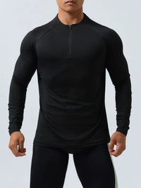 Men's Plus Size Quarter Zip Long Sleeve Top